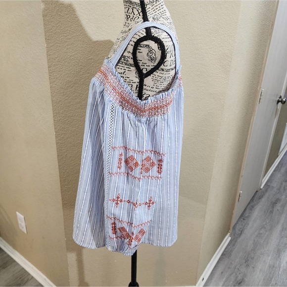 Rafaella cold shoulder embroidered floral striped boho shirt size large - Picture 6 of 8